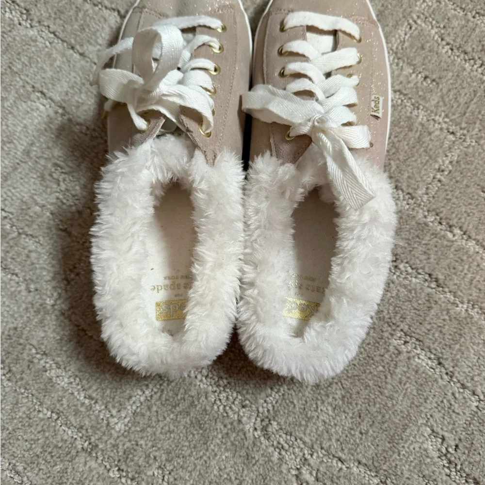 Kate Spade Women’s Shimmering Gold Sneakers‎ with White Fur